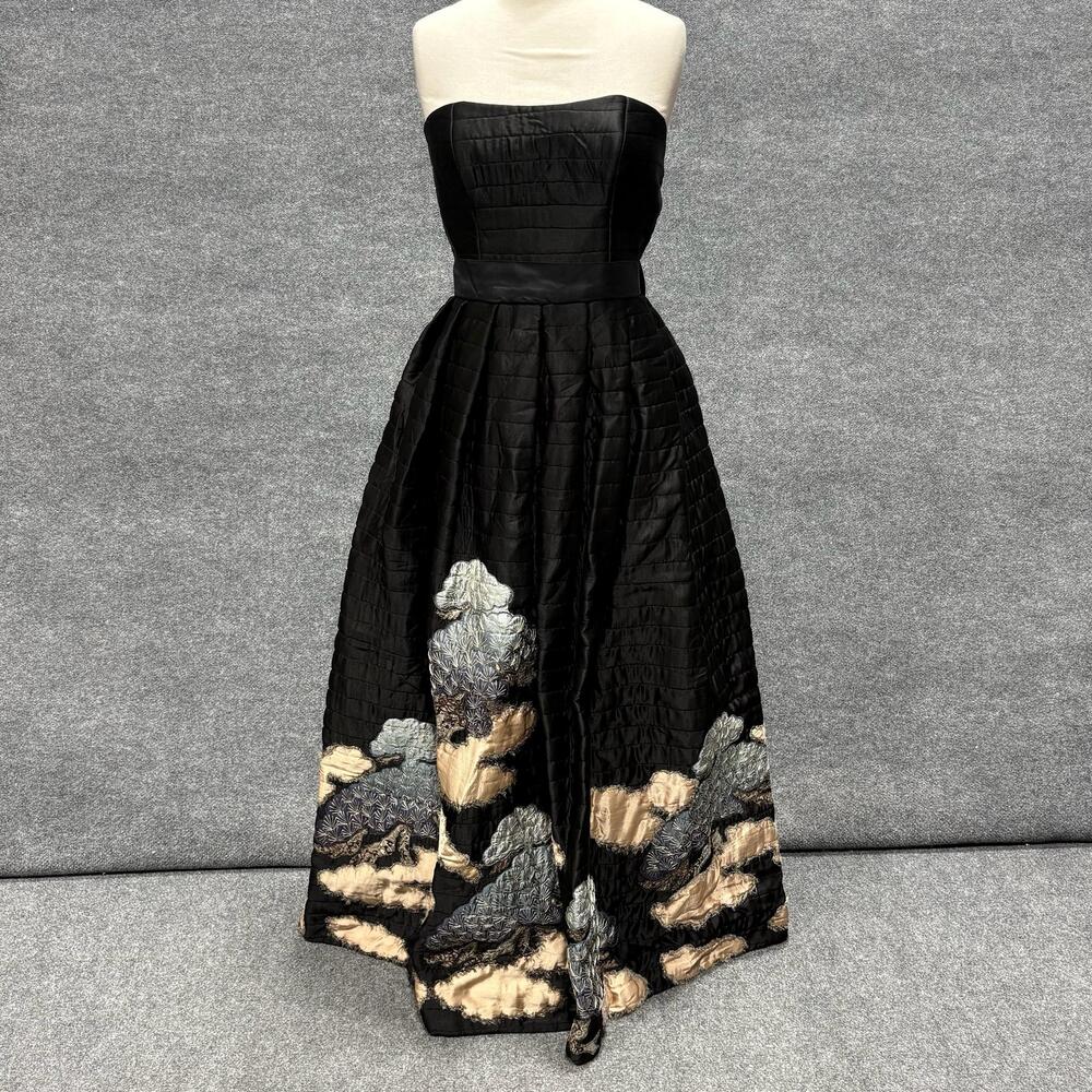 Mayda Cisneros Dress Womens 2 Black Strapless Sweetheart Floral Satin Ball Gown
